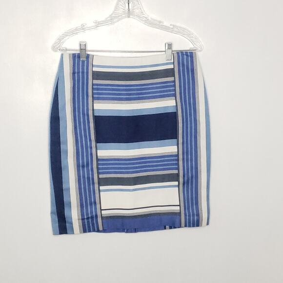 J. McLaughlin Martinique Skirt Pencil Blue Striped Rayon White 6 - Picture 4 of 10
